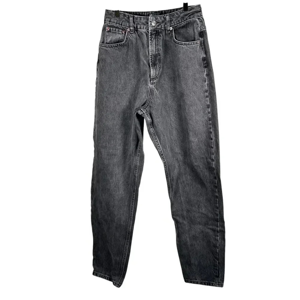 ASOS Wide Leg Tapered Ankle Size 28/32 Black Denim Jeans High Rise Casual